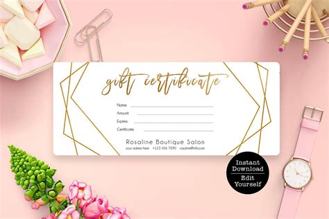 Editable T Certificate Template Geometric Gold T Card Etsy