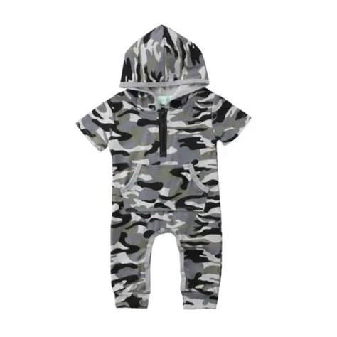 Fashion Baby Boy Girls Camouflage Romper Short Sleeve Jumpsuit Hooded