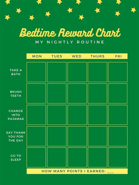 Kids Bedtime Reward Chart Png Digital Download Etsy