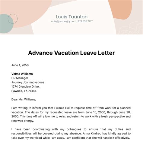 FREE Vacation Leave Letter Templates Examples Edit Online