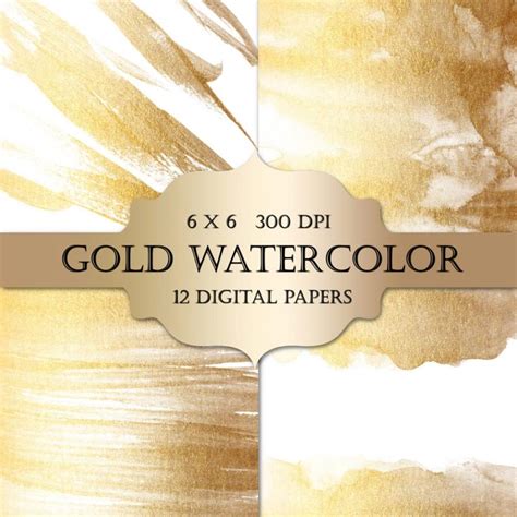 Gold Watercolor Digital Papers Gold Glitter Watercolor Metallic