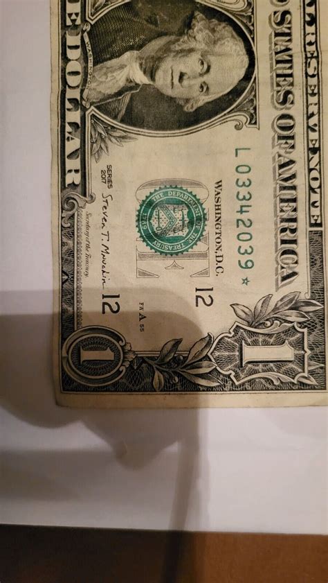 Error 1 One Dollar Bill Star Note Misaligned And Miss Cut Series 2017