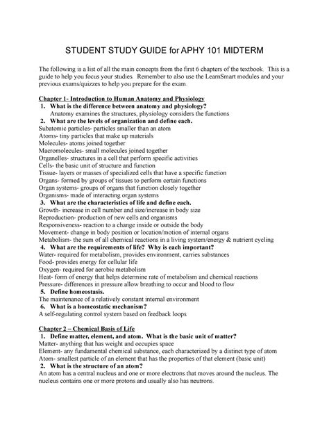 Midterm Study Guide Student Study Guide For Aphy 101 Midterm The