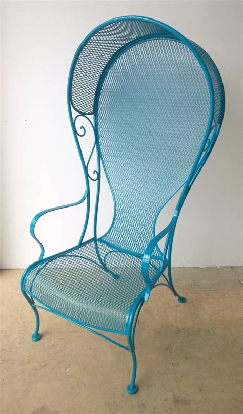 Russell Woodard Wrought Iron Canopy Patio Armchair In Newly Enameled