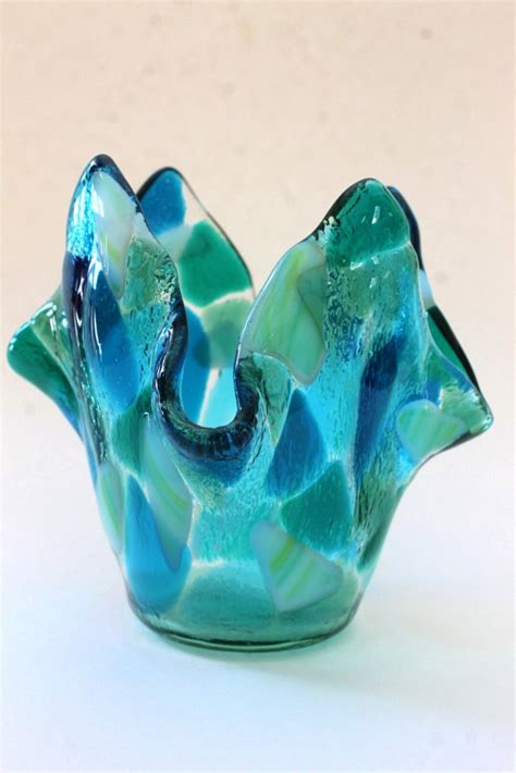 Fused Glass Vase Candle Holder Under The Sea Votive Dish Sea Etsy