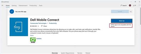 La Aplicación De Microsoft Store Dell Mobile Connect No Es Compatible