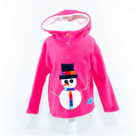 Childrens Christmas Pink Snowman Hooded Top Handmade Clothes