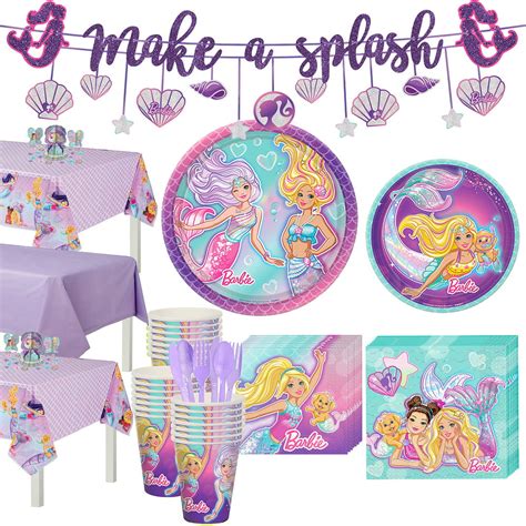 Party City Iridescent Barbie Mermaid Birthday Party Supplies for 24