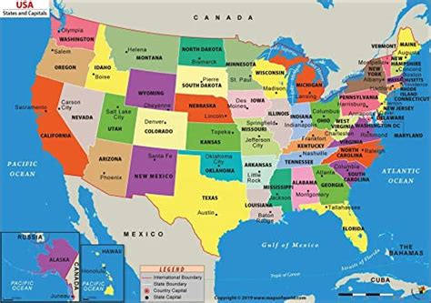 Us States And Capitals Map 36 W X 253 H Office Products