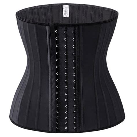 latex waist trainer 25 steel boned steel spiral black cream waist slimming cincher 3 hooks and