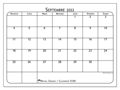 Calendrier Septembre 2022 à Imprimer “51ds” Michel Zbinden Fr