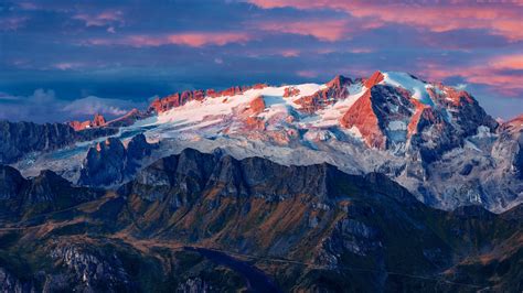 Download 1366x768 Wallpaper Mountains Glacier Summit Nature Sunset