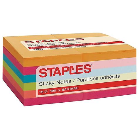Staples Stickies Standard Notes 3 X 5 Assorted 100 Shpd 12 Pdpk S