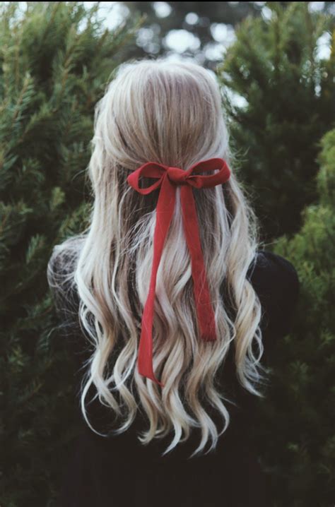Half Up Holiday Hair Ribbon Hairstyle Red Hair Ribbon Holiday Hairstyles