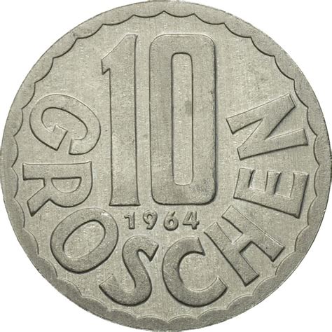 580080 Coin Austria 10 Groschen 1964 Vienna Ms63 Aluminum