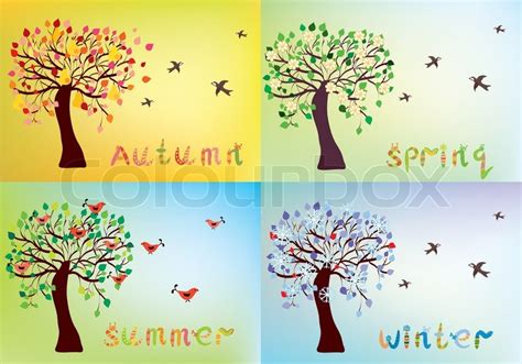 Four Seasons Card With Tree And Seasons Names Stock Vector Colourbox