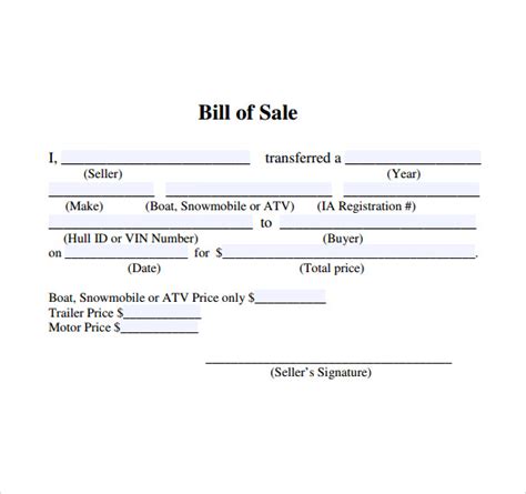 Bill Of Sale Sample Template Business