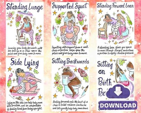 Active Birth Positions A5 Cards Pdf Doula Download