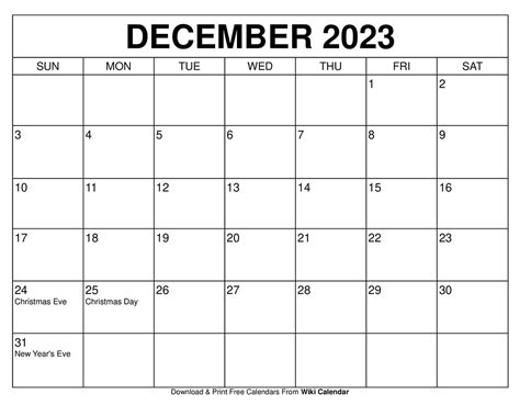 Free Printable Calendar Template December 2024