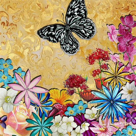 Whimsical Floral Flowers Butterfly Art Colorful Uplifting Painting By