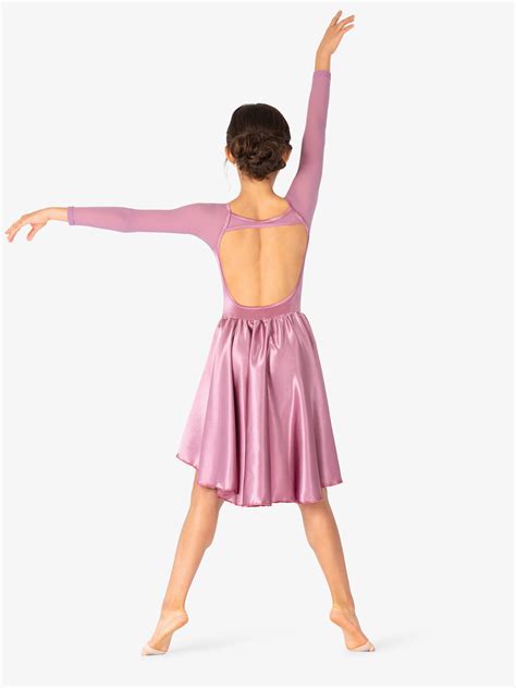 Womens Performance Satin Asymmetrical Long Sleeve Dress Dresses