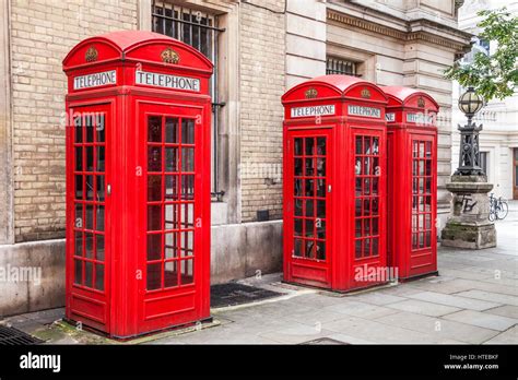 A Row Of Red Telephone Boxes In London Stock Photo Alamy