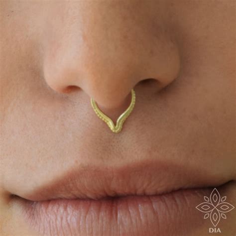 Triangle Septum Nose Ring 14k Solid Gold Chevron Septum Ring Etsy