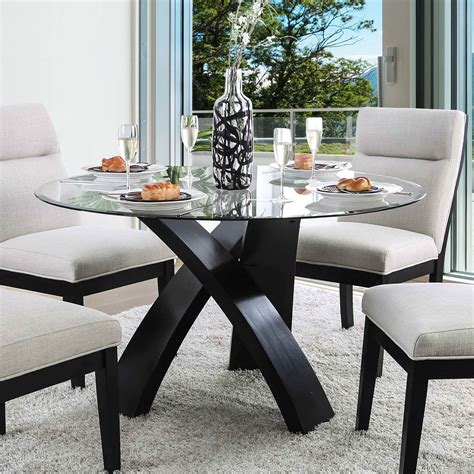 Pair iconic modern dining tables with signature side chairs. Furniture of America Evans Round Glass Dining Table ...