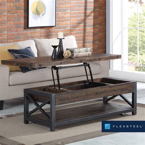 Flexsteel Living Room Rectangular Lift Top Coffee Table With Casters