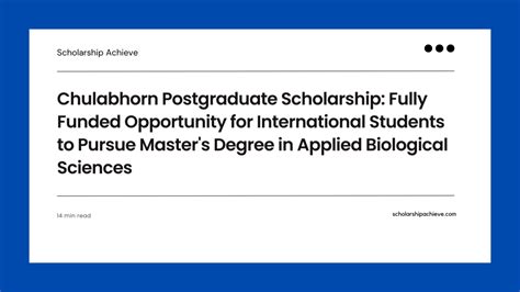 Chulabhorn Postgraduate Scholarship Fully Funded Opportunity For International Students To
