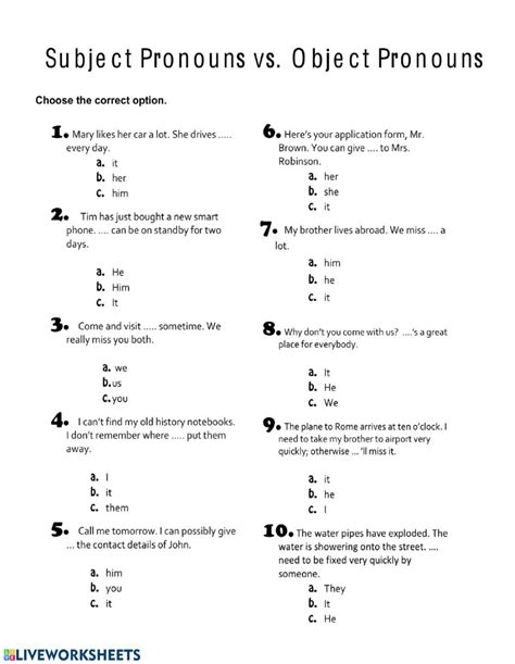 Subject And Object Pronouns Interactive And Downloadable Worksheet You