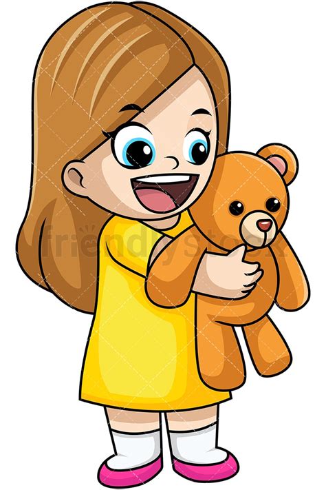 Happy Girl Holding Teddy Bear Cartoon Vector Clipart Friendlystock