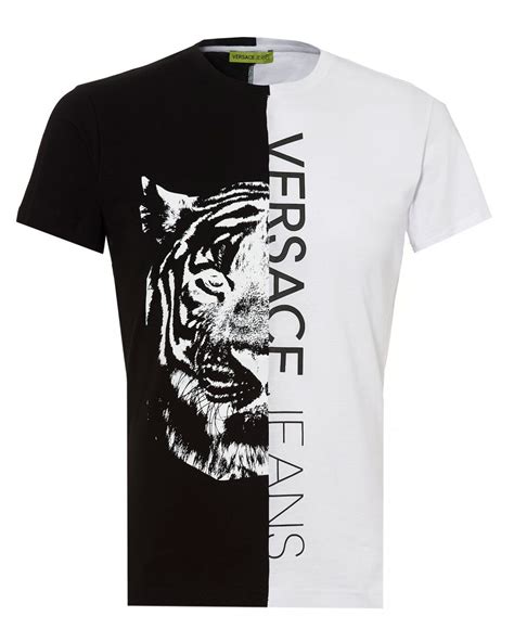 Versace Jeans Mens Split Tiger Graphic T Shirt White Slim Fit Tee