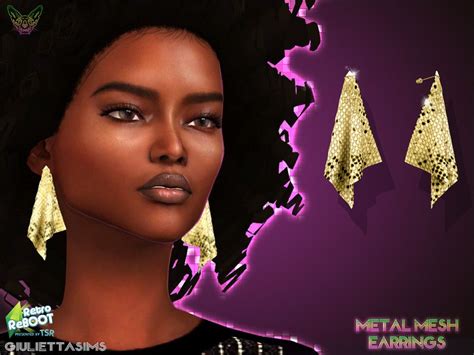 Sims 4 — Retro Reboot Metal Mesh Earrings 70s By Giuliettasims — These