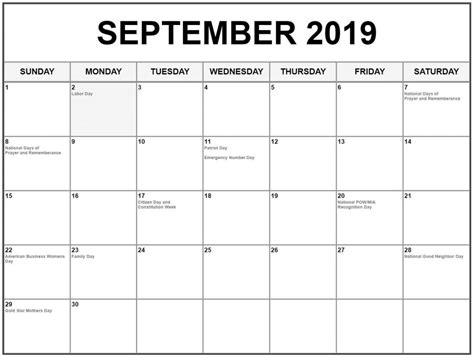 Blank September 2019 Calendar Free Printable Templates