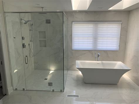 Full View Of Master Bath Of Bath Tub And Luxurious Glass Shower Acme