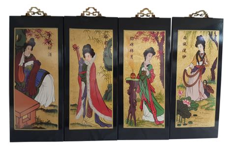 Asian Art Painting In Gold Leaf And Ladies Oriental Furniture