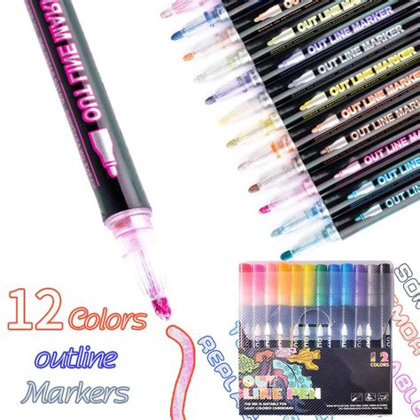 812 Colorsset Double Line Outline Art Pen Fluorescent Glitter Art