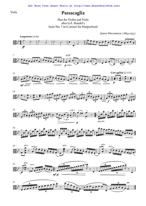 Free Sheet Music For Passacaglia For Violin And Viola