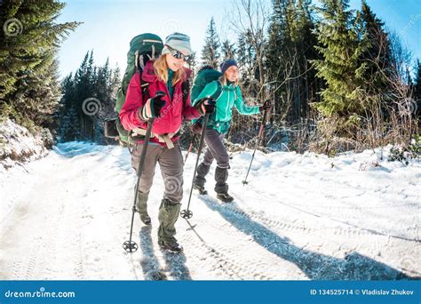 Two Women In A Winter Hike Stock Photo Image Of Climber 134525714