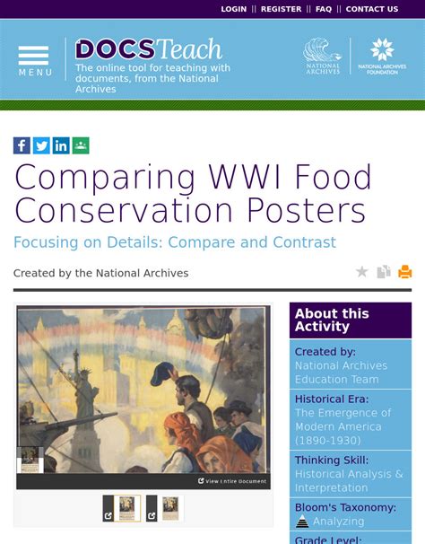 Comparing Wwi Food Conservation Posters Interactive For 6th 8th Grade