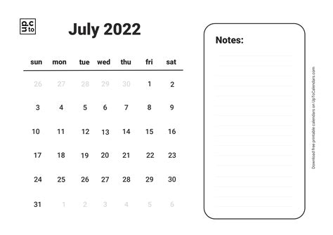 Printable July 2022 Calendar Blank Templates Free Download In Pdf