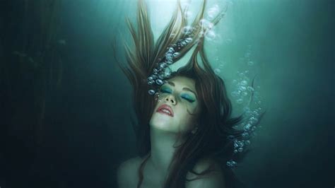 Hd Wallpaper Girl Drowning Woman Underwater Closing Eyes Illustration