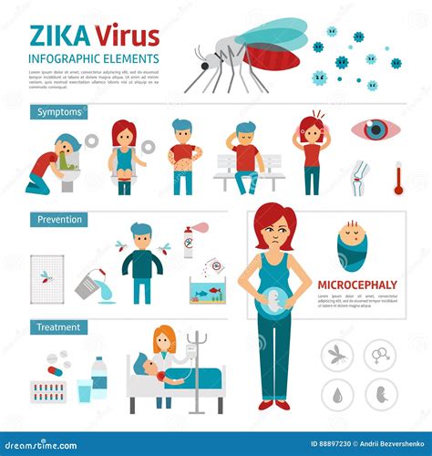 Zika Virus Infographic Elements Vector Flat Design Illustration Zika Prevention Symptoms And