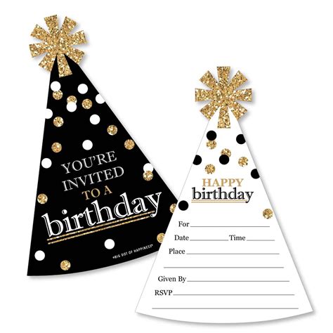 Adult Happy Birthday Gold Shaped Fill In Invitations Birthday Party Invitation Cards With