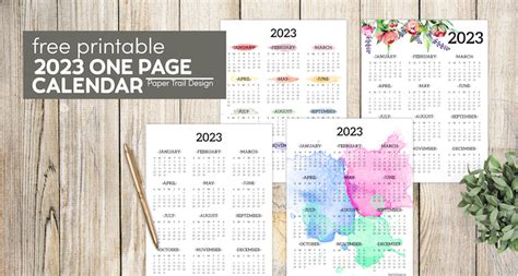 Calendar 2023 Printable One Page Paper Trail Design