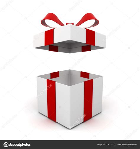 Open T Box Present Box With Red Ribbon Bow Isolated On White Background With Shadow 3d