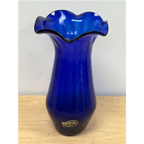 Stunning Rossini Empoli Italy Hand Made Cobalt Blue Glass Vase Approx 10 25 T 6 W