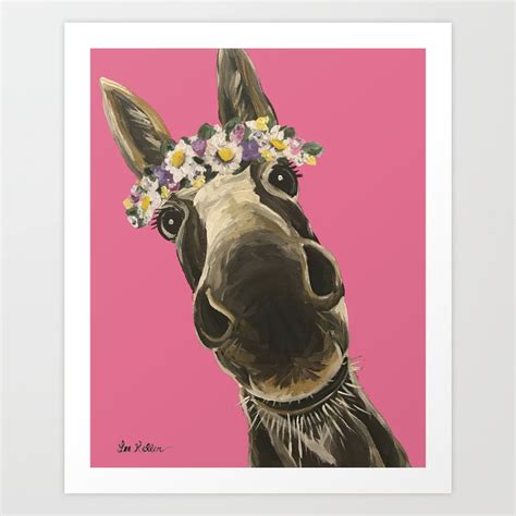 Pink Donkey Art Flower Crown Donkey Art Art Print By Leekeller Society6