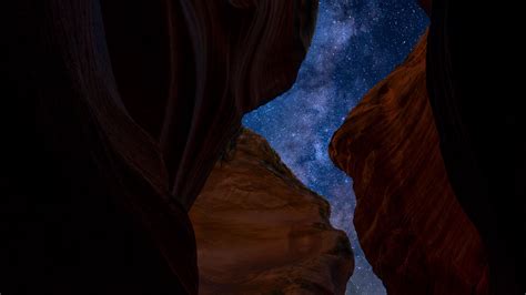 Rocks Cave Below Starry Sky During Nighttime Hd Nature Wallpapers Hd